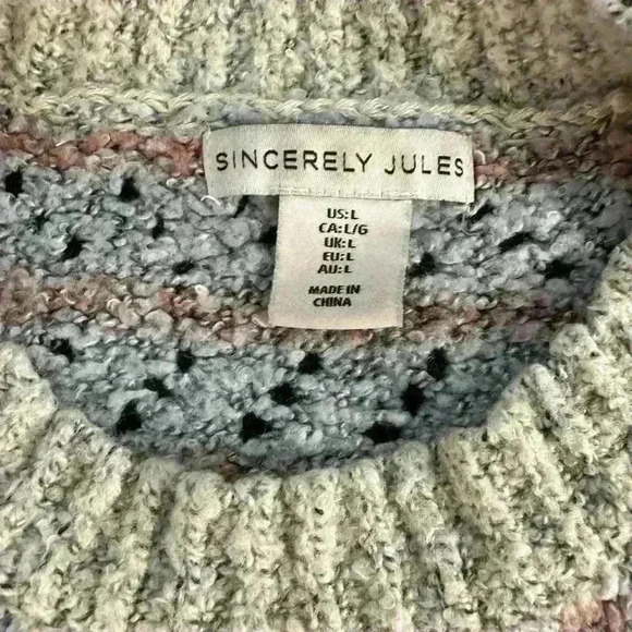 Sincerely Jules Boho Flower Colorful Pattern Boxy Oversized knit like Sweater - Picture 5 of 6